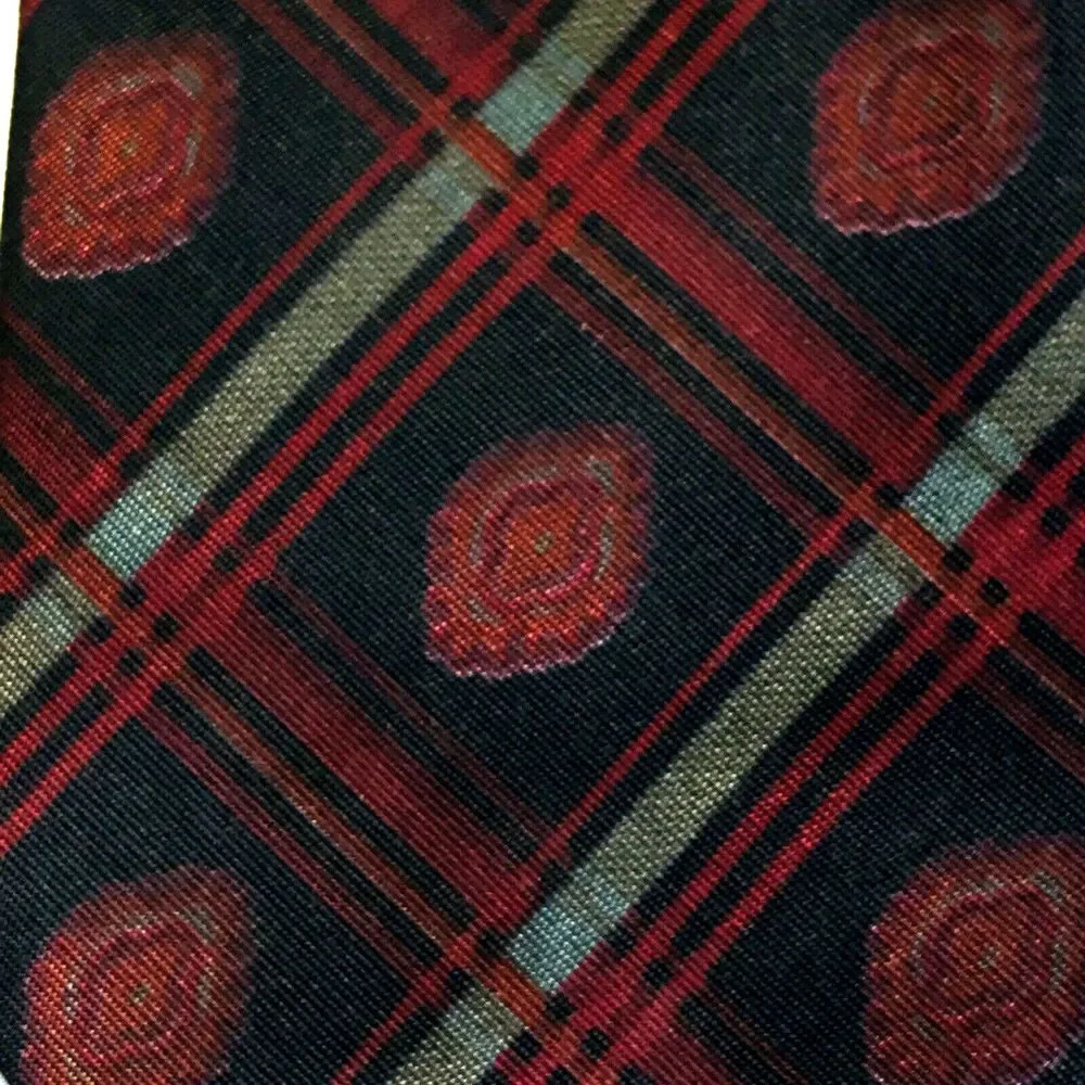 Tango Max Raab Tie Vintage Plaid Cherry Rayon Black Brown Red Vegas Casino Mafia